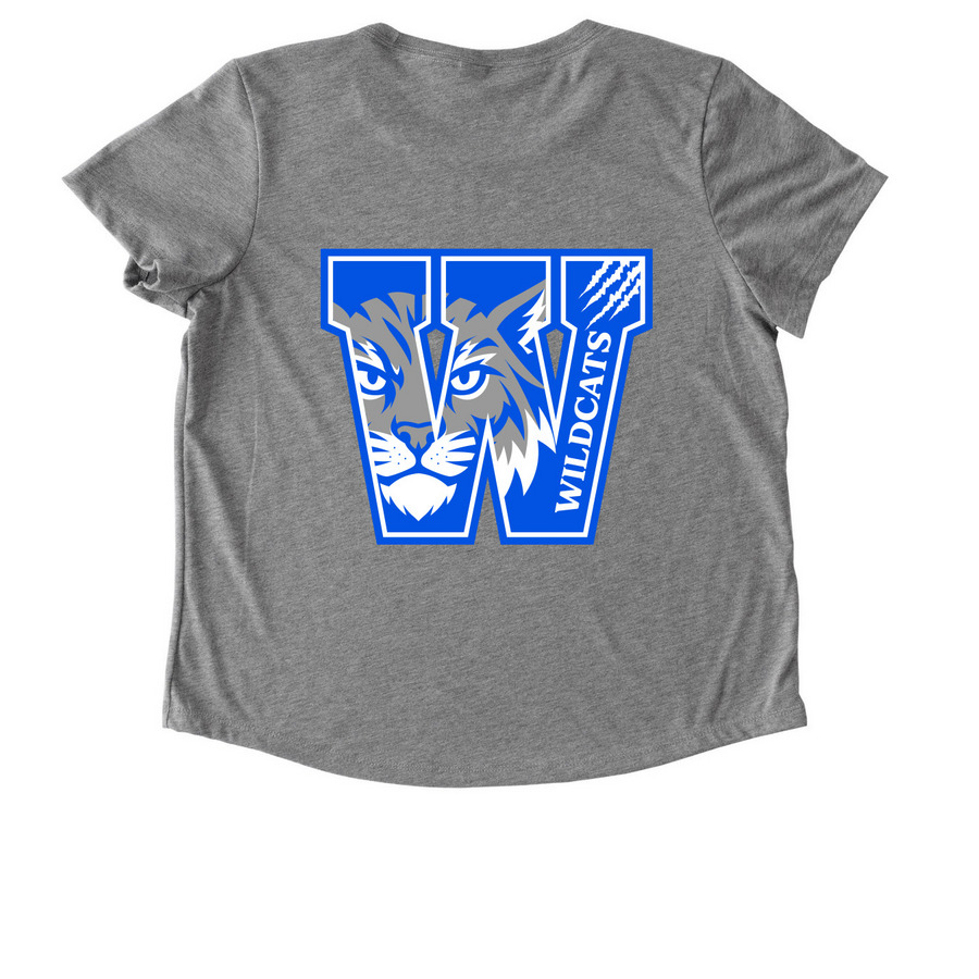 Wildcats Double Design Tops, a Aluminum Grey Allmade Eco Triblend Women?s Scoop Neck Tee (back-view)