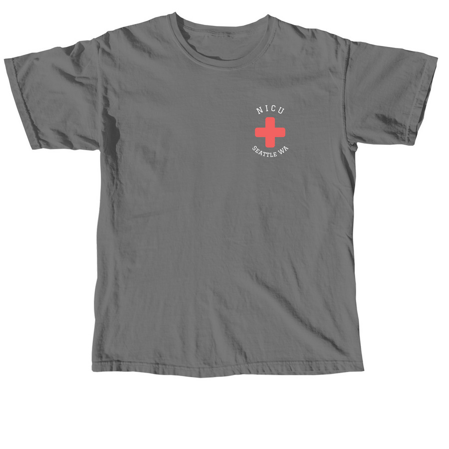 NICU (white font), a Grey Comfort Colors Unisex Tee