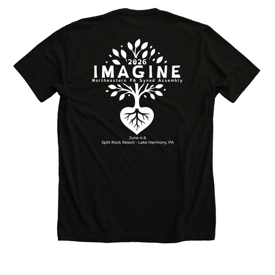 2026 NEPA Synod Assembly Two-sided (WHITE), a Solid Black Blend Premium Unisex Tee (back-view)