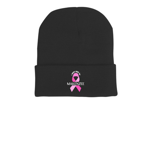 I Wear Pink for Makenzee Beanie, a Black Printed Cuffed Beanie