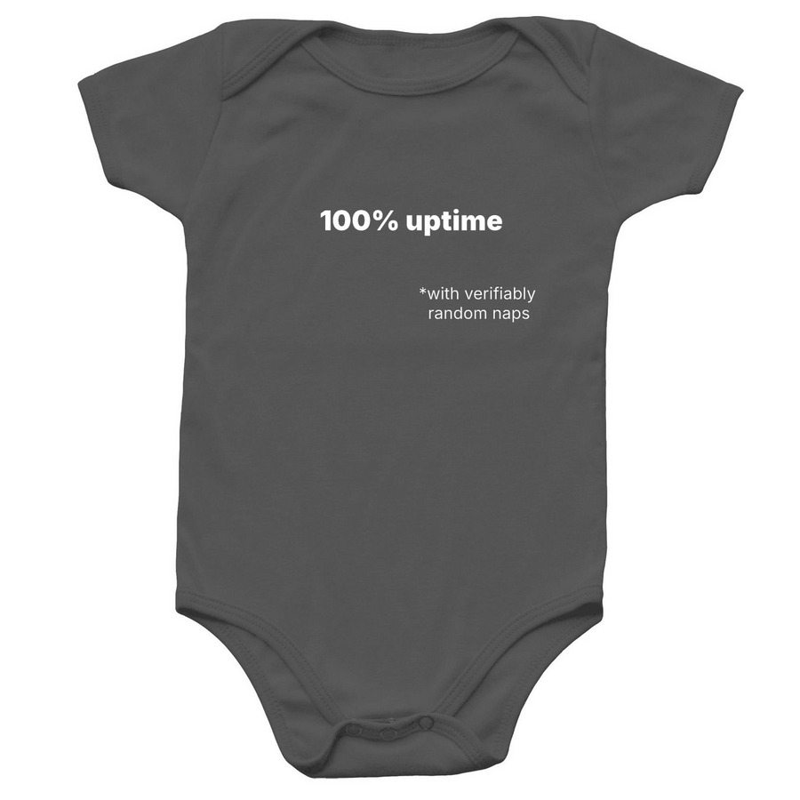 100% uptime baby onesie, a Charcoal Infant Onesie