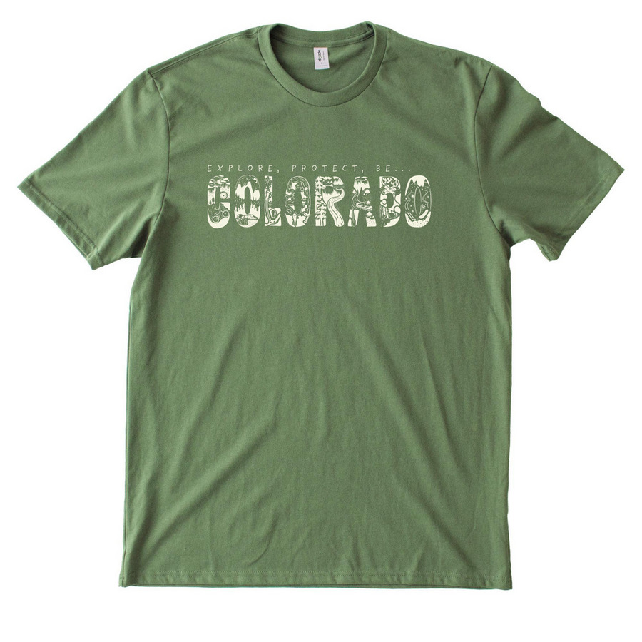 Explore, Protect, Be Colorado, a Olive You Green Allmade Heavyweight Recycled Cotton Tee