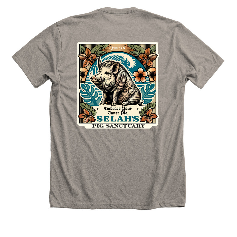 Support Selah's Pig Sanctuary, a Heather Stone Premium Unisex Tee (back-view)