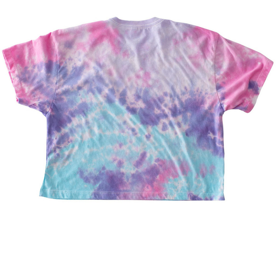 Tie Dye Libby?s Friends merch, a Cotton Candy Women's Tie Dye Cropped Tee (back-view)