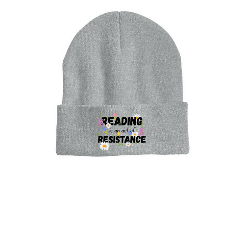 Reading is an Act of Resistance, a Heather Grey Printed Cuffed Beanie