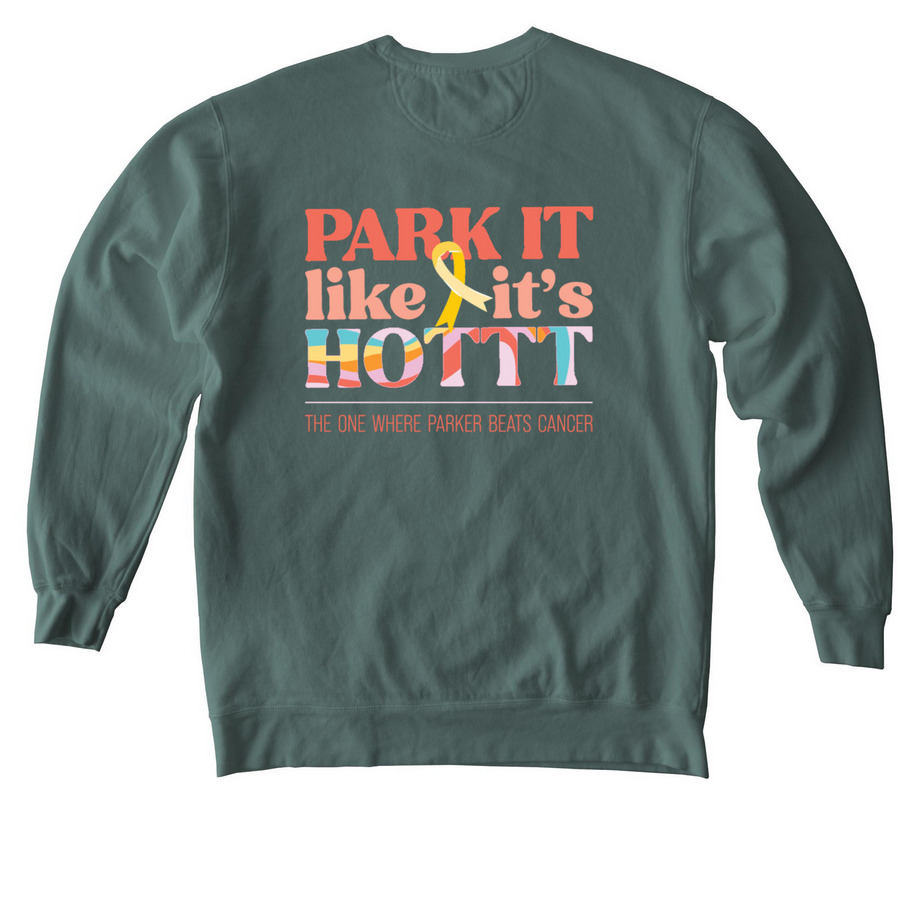 Parker's Posse, a Blue Spruce Comfort Colors Crewneck Sweatshirt (back-view)