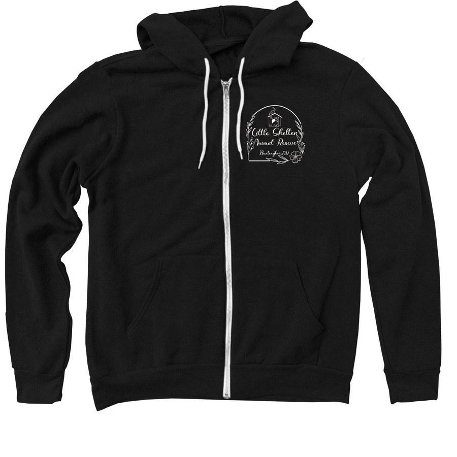 Little Shelter Portrait, a Black Zip Up Hoodie