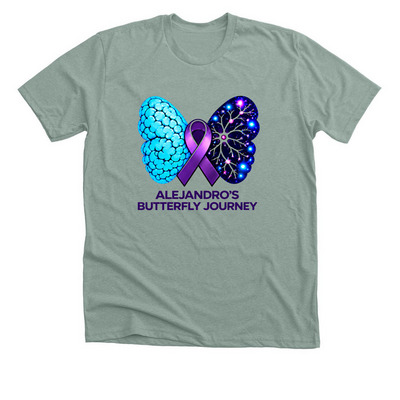 Alejandro's Butterfly Journey, a Heather Sage Premium Unisex Tee