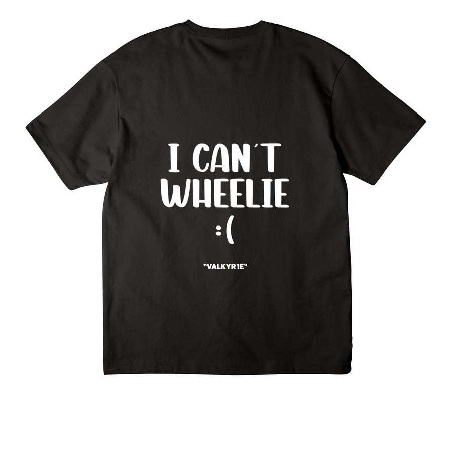 I CAN'T WHEELIE :(, a Black Unisex Heavyweight Tee (back-view)