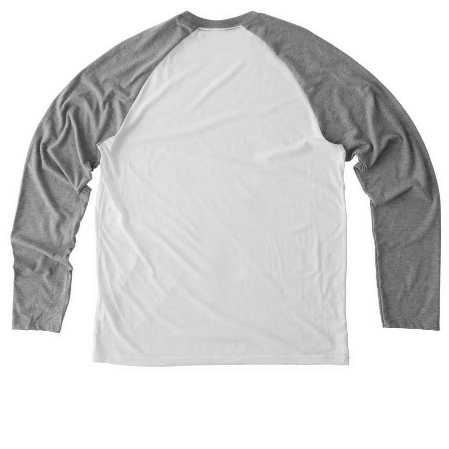 Lion & Lamb Light Colors, a Aluminum Grey/ Bright White Allmade Eco Triblend Colorblock Raglan Long Sleeve Tee (back-view)