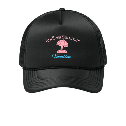 Summer Vacation trucker, a Deep Black Printed Foam Trucker Hat