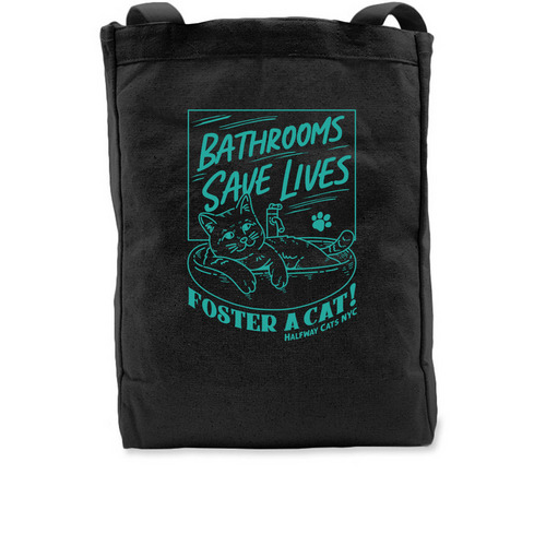 Bathrooms Save Lives!, a Black Recycled Cotton Tote Bag