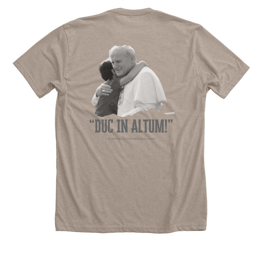 DIA St. John Paul II, a Heather Stone Premium Unisex Tee (back-view)