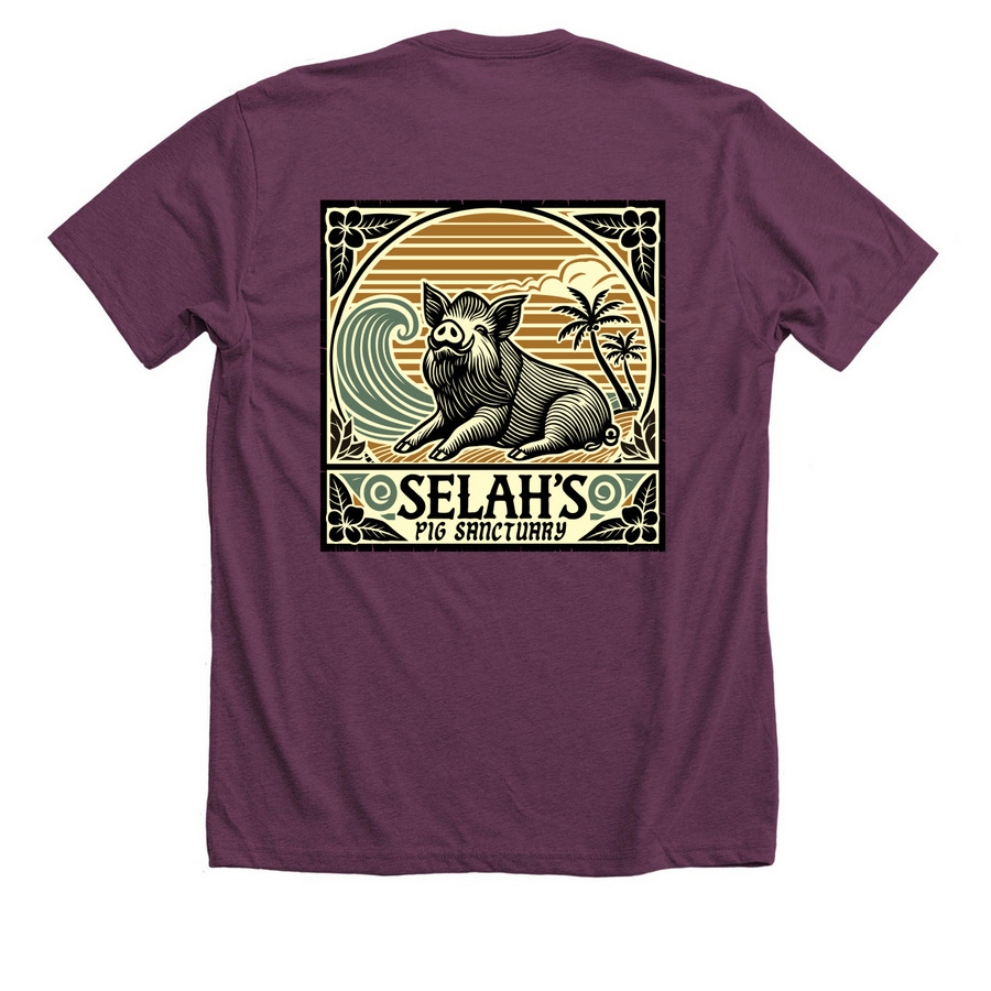 Support Selah's Pig Sanctuary, a Heather Maroon Premium Unisex Tee (back-view)