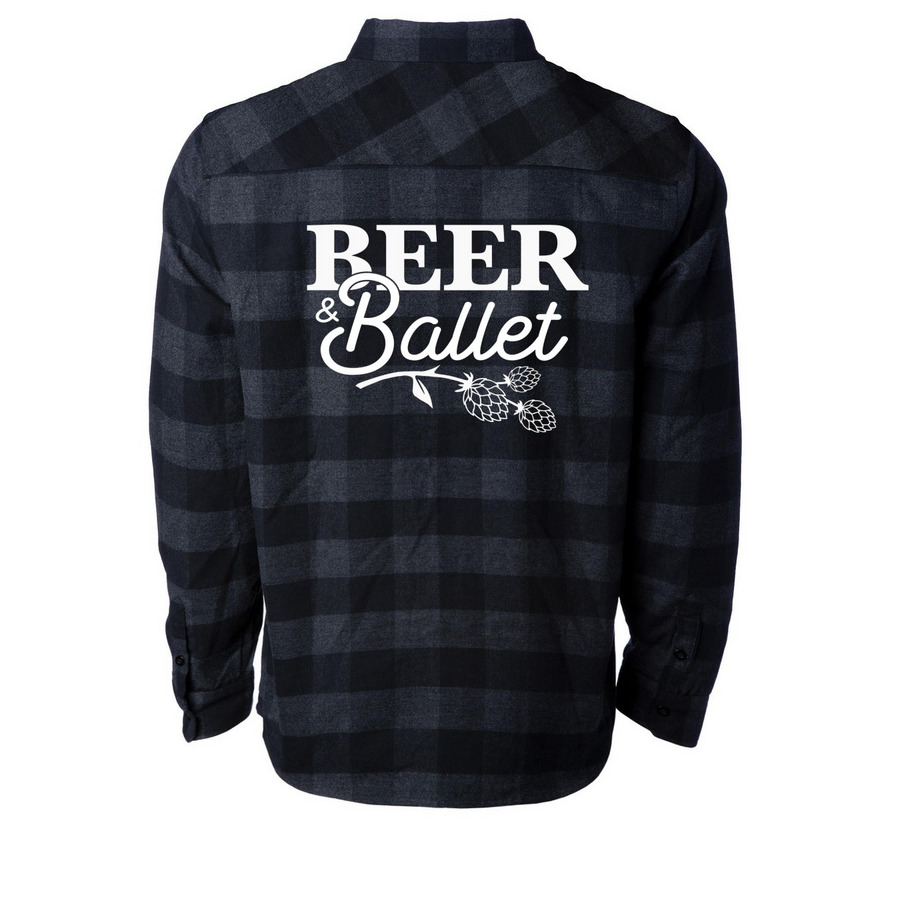 Beer and Ballet Flannel, a Charcoal Heather/ Black Unisex Flannel Shirt (back-view)