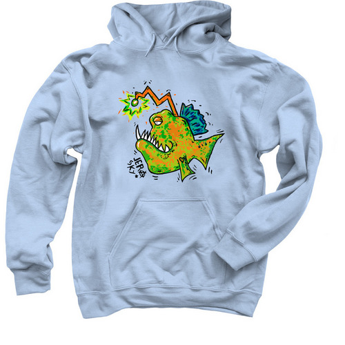 Angler Fish Album Art, a Light Blue Pullover Hoodie