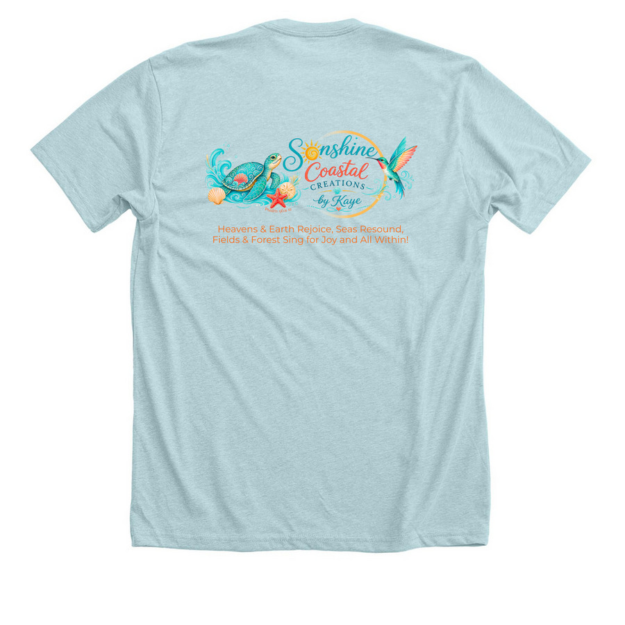 Sonshine Coastal Creations Tee, a Heather Ice Blue Premium Unisex Tee (back-view)
