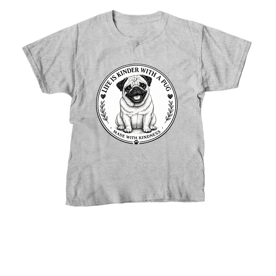 Life Is Kinder With A Pug, a Sport Grey Youth Unisex Tee