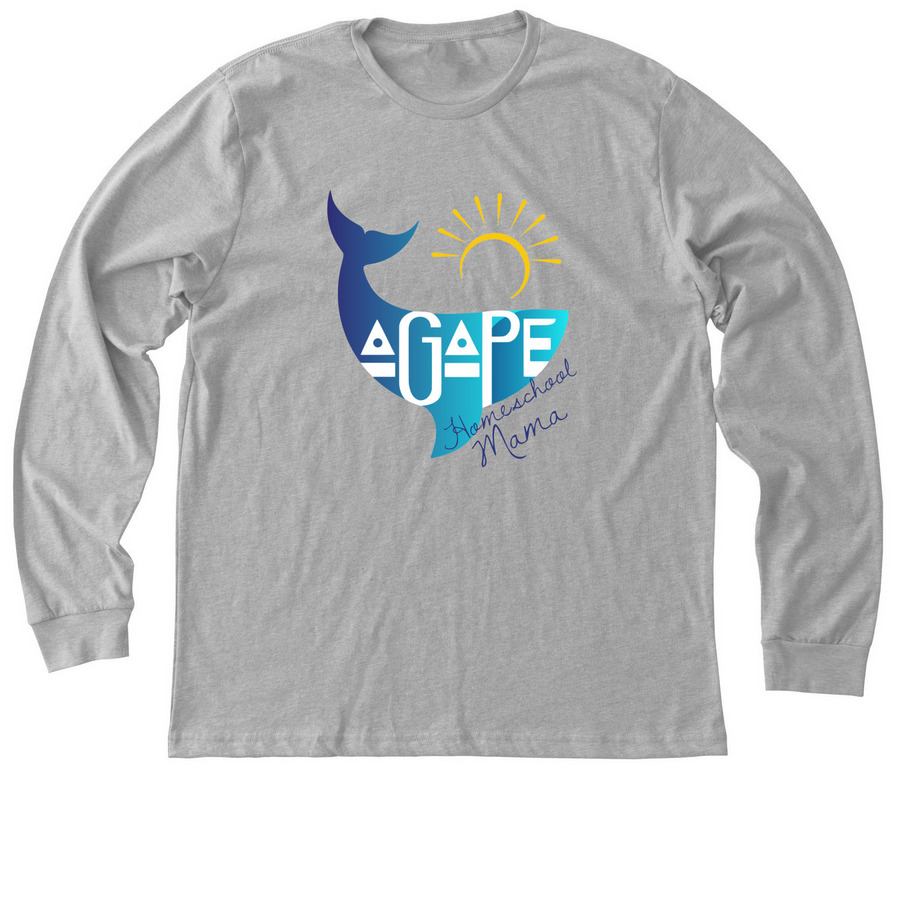Agap? Homeschool Mama- long sleeve blue text, a Athletic Heather Premium Long Sleeve Tee