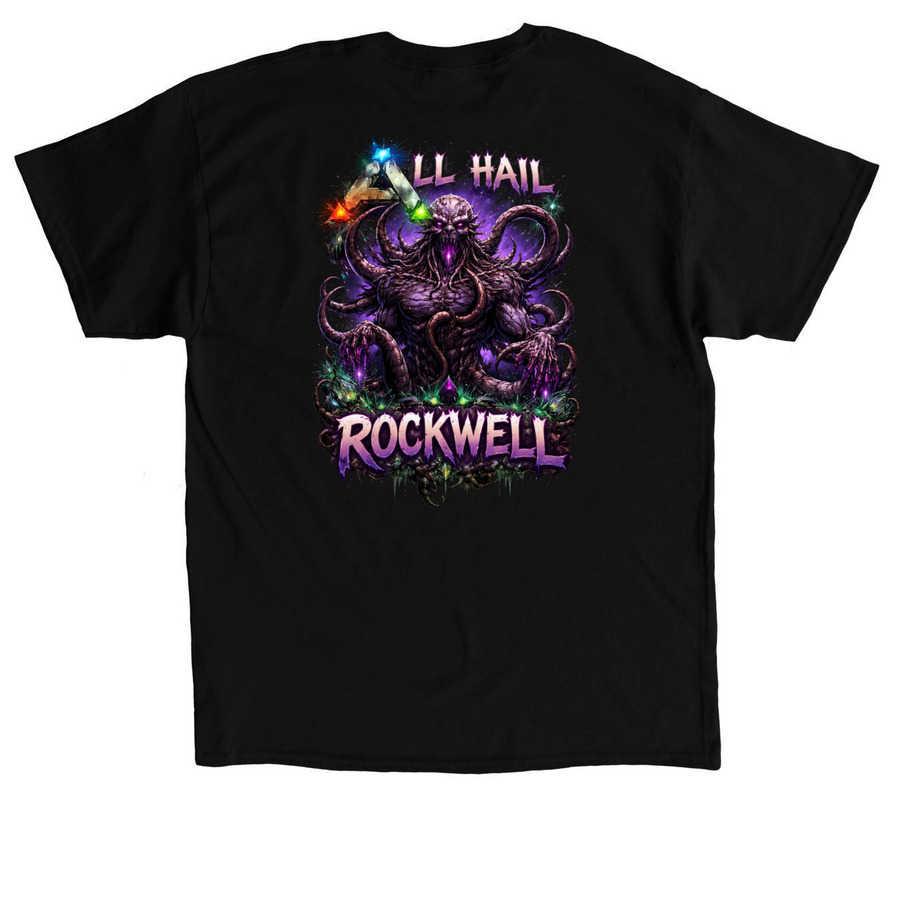All Hail Rockwell, a Black Classic Unisex Tee (back-view)
