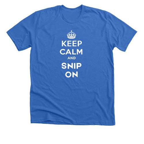 Keep Calm And Snip On, a Heather True Royal Premium Unisex Tee