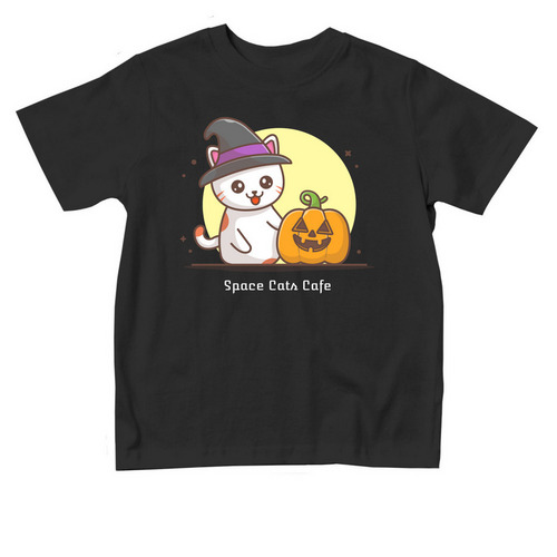 Halloween Cat and Pumpkin toddler tee, a Black Toddler Tee