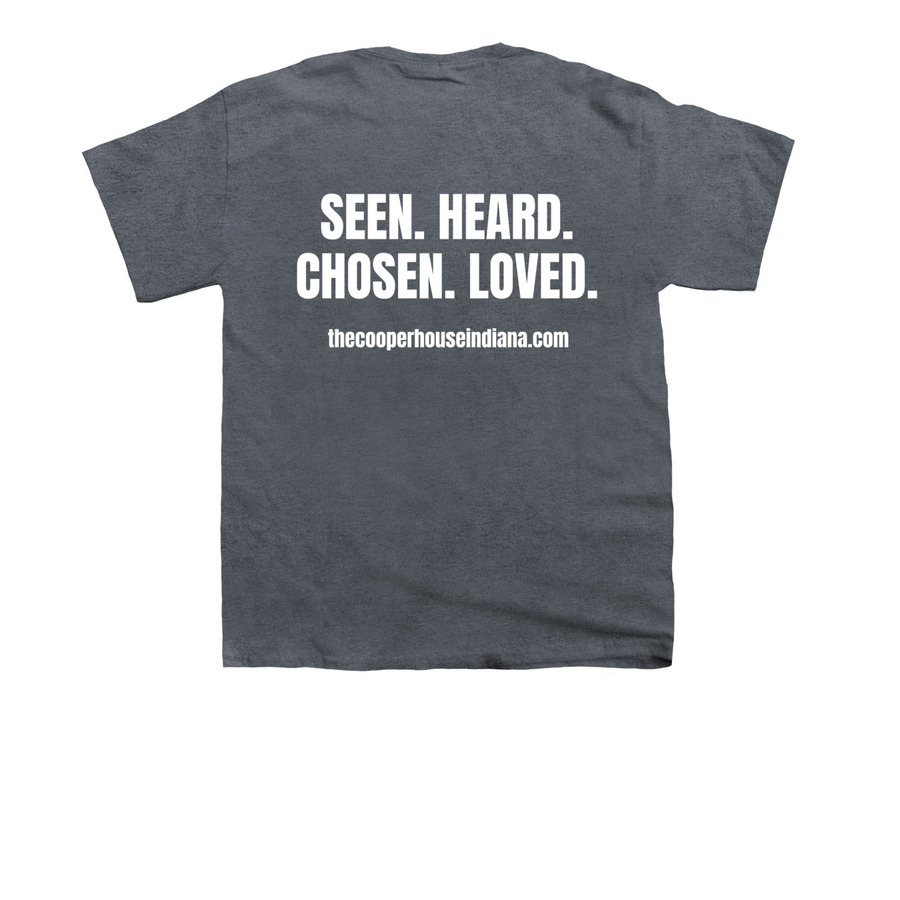 TCH - SEEN HEARD CHOSEN LOVED, a Dark Heather Youth Unisex Tee (back-view)