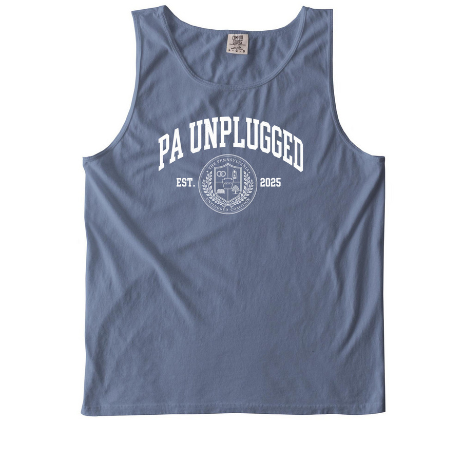 PA Unplugged Collegiate Tank, a Blue Jean Comfort Colors Tank Top