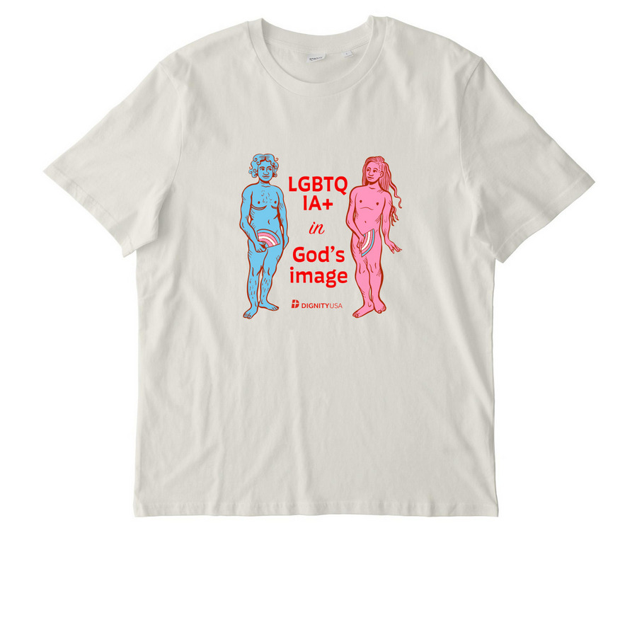 Pride 2026 Transgender Adam & Eve Design, a Natural Raw Stanley/Stella Unisex Creator 2.0 Tee