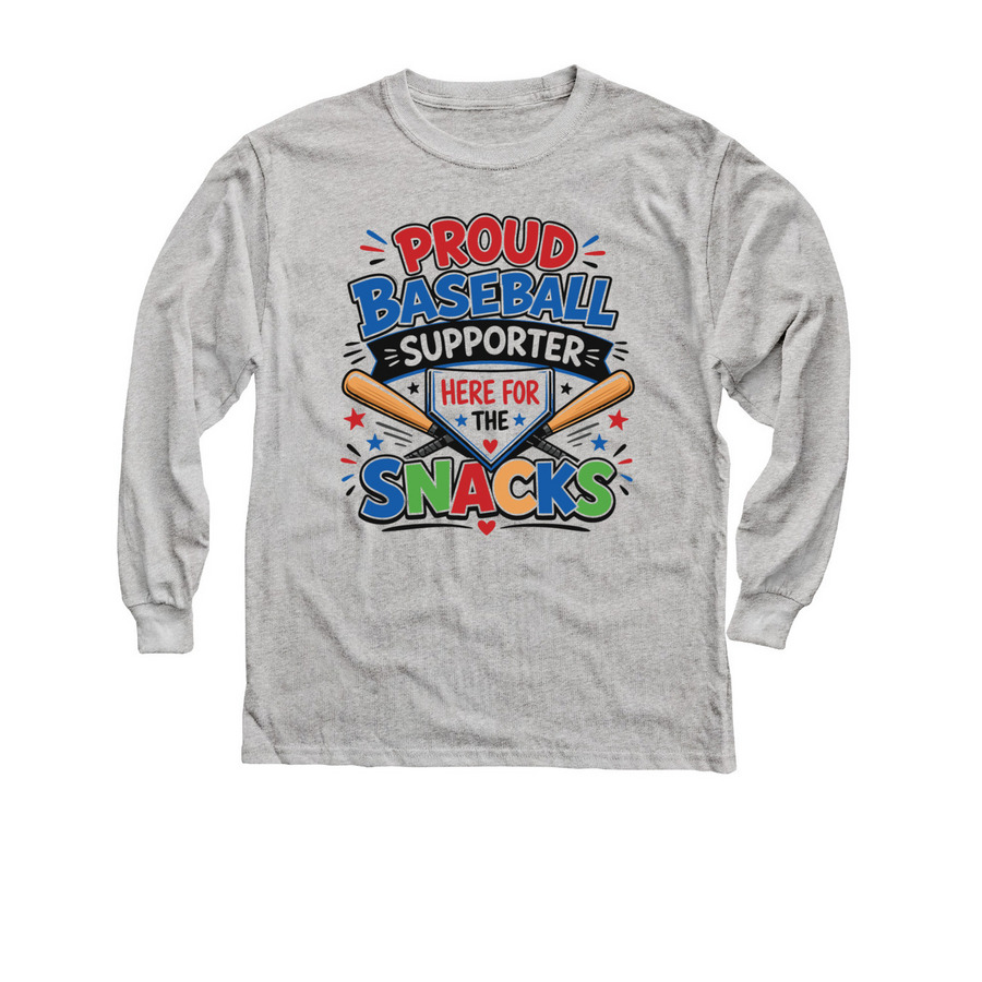 Funny Baseball Snack Shirt for Kids, a Sport Grey Youth Long Sleeve Tee