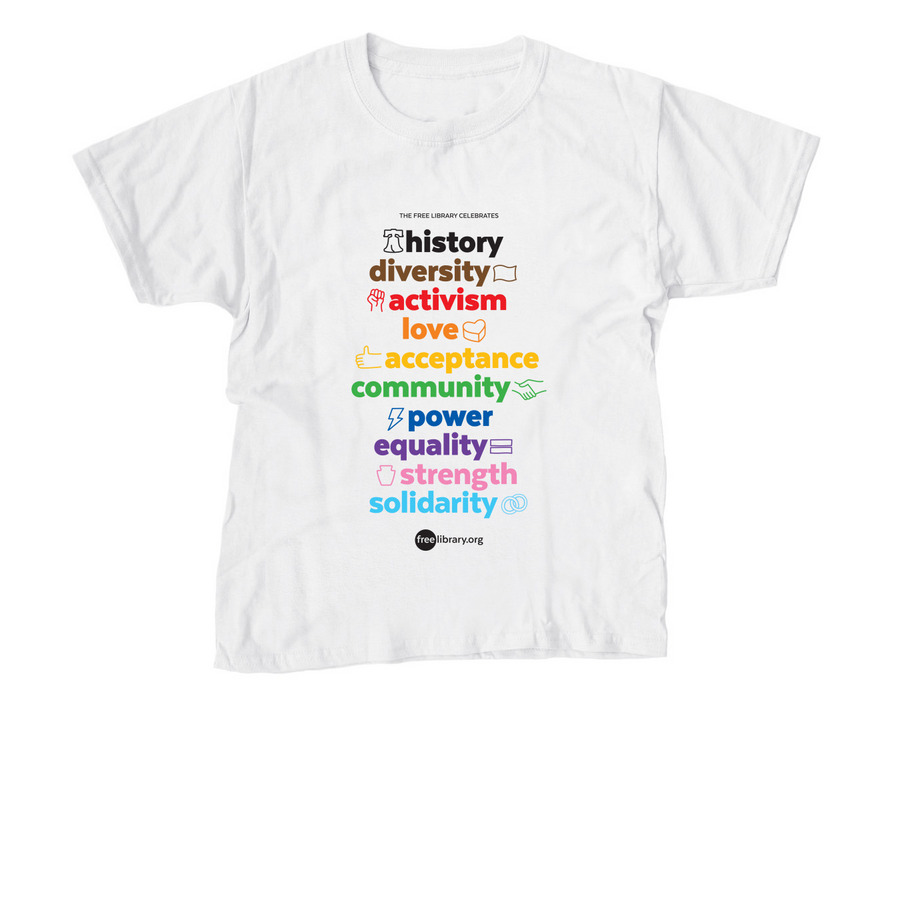 Free Library of Pride, a White Youth Unisex Tee
