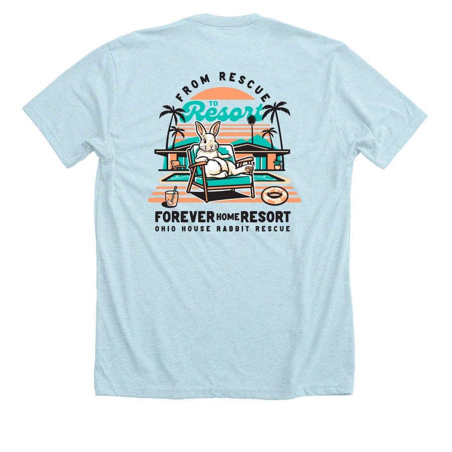 From Rescue to Resort&nbsp;, a Heather Ice Blue Premium Unisex Tee (back-view)