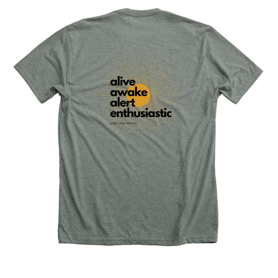 ALIVE, AWAKE, ALERT..., a Deep Heather Premium Unisex Tee (back-view)