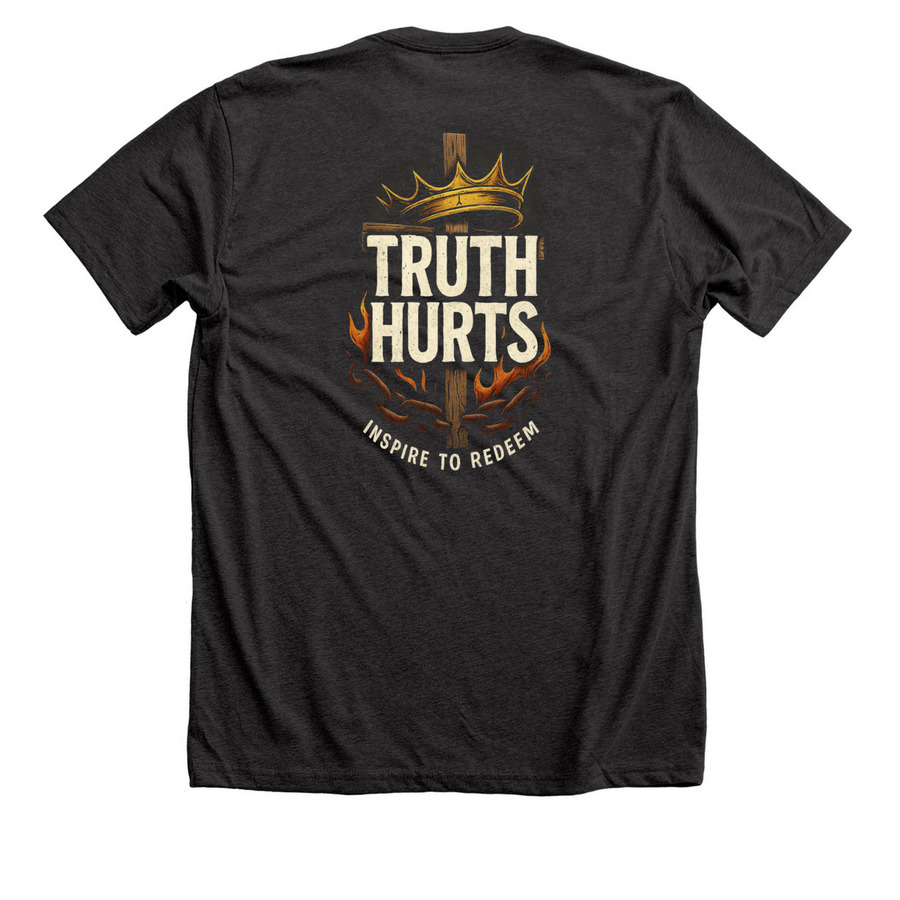 Truth Hurts&nbsp;, a Dark Grey Heather Premium Unisex Tee (back-view)