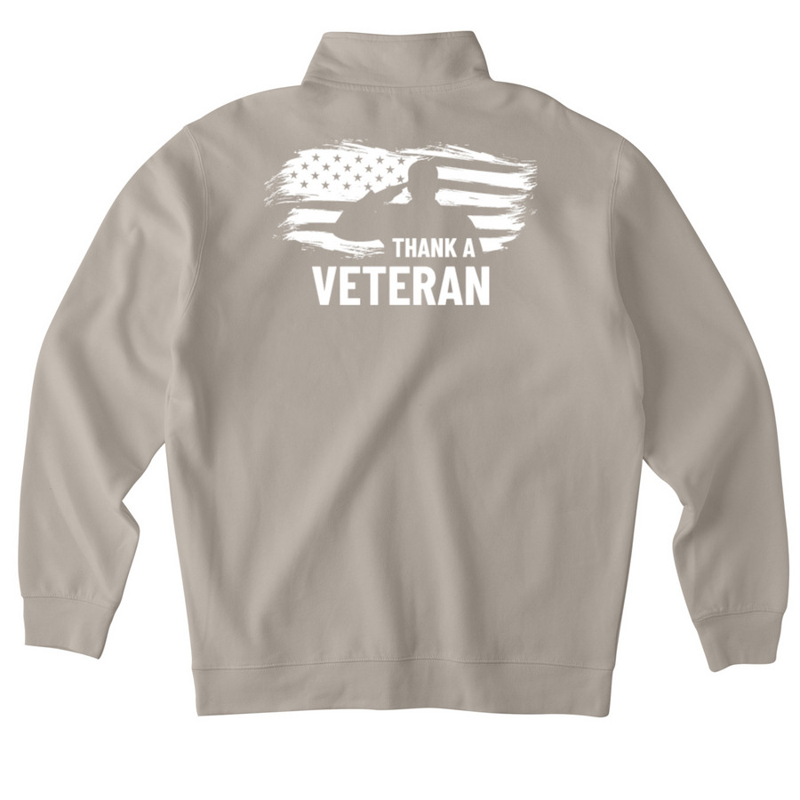 Thank A Veteran - 2026 Apparel Collection, a Cement Midweight Quarter Zip Pullover (back-view)