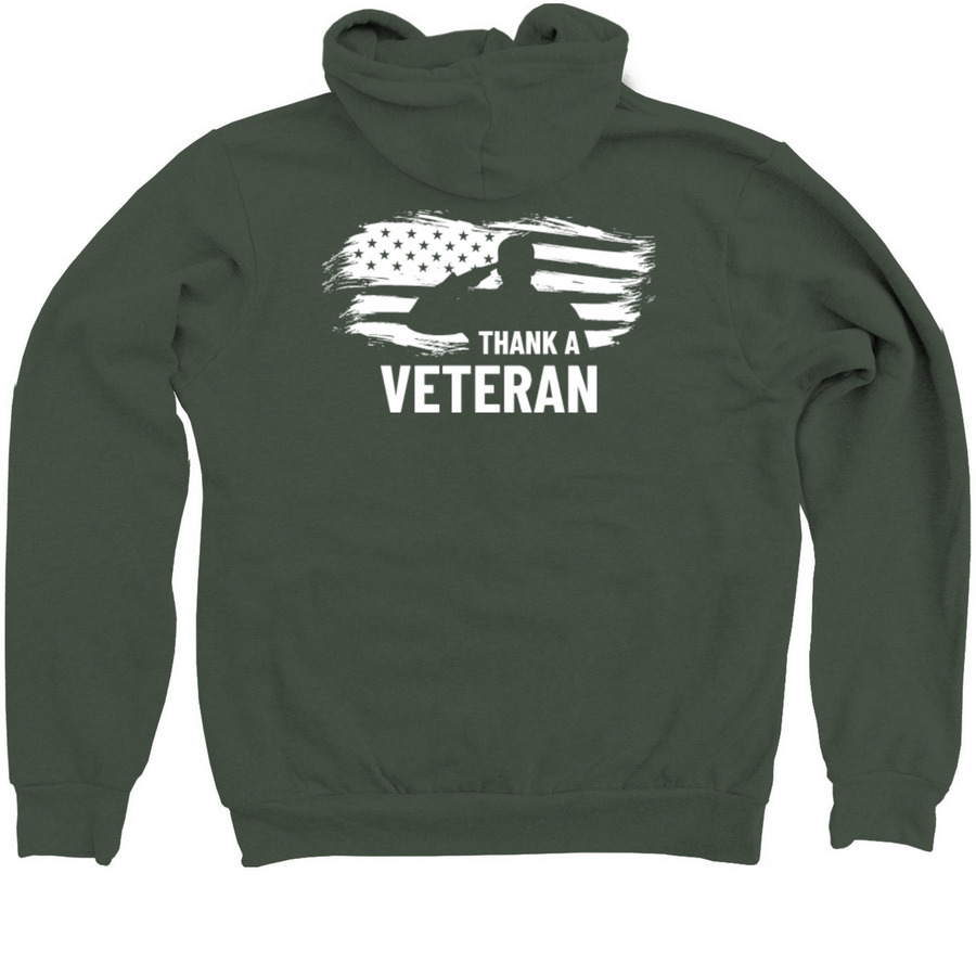 Thank A Veteran - 2026 Apparel Collection, a Military Green Zip Up Hoodie (back-view)