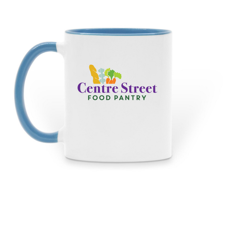 Centre Street Mugs, a Light Blue Two-Tone Ceramic Mug (back-view)