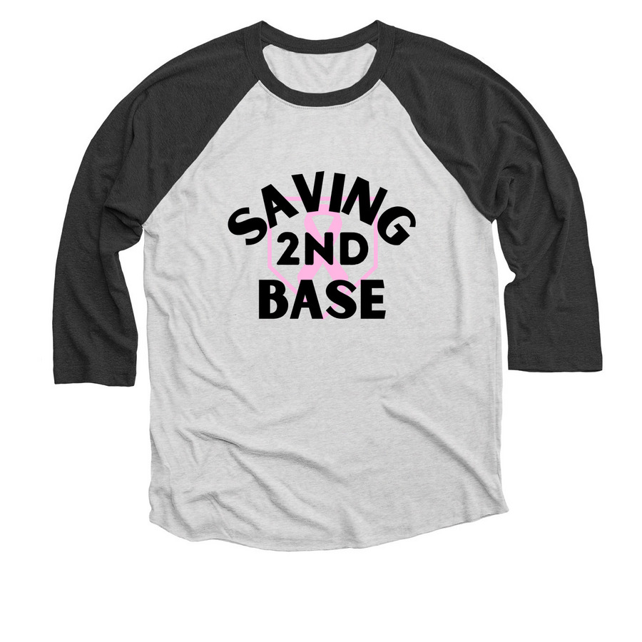 Vintage Sport Style- Ribbon Edition, a Black and Heather White 3/4 Sleeve Baseball Tee
