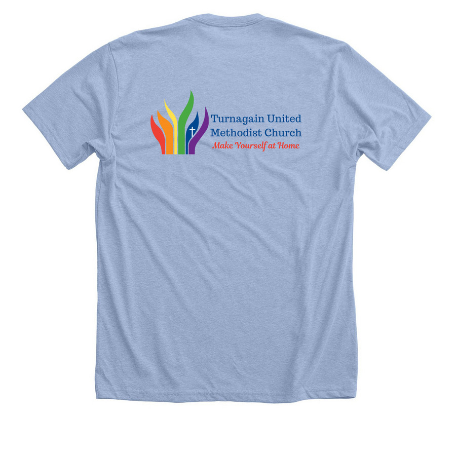 2026 Pride "You Are", a Heather Baby Blue Premium Unisex Tee (back-view)