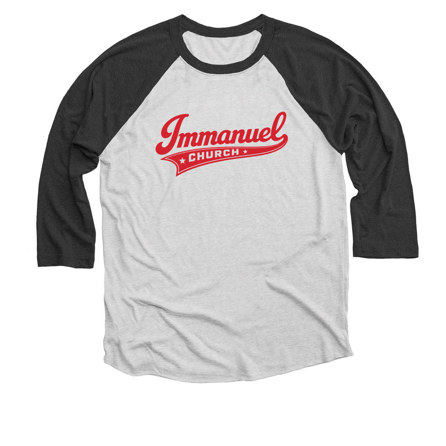 Red 3/4 Sleeve Baseball Tee, a Black and Heather White 3/4 Sleeve Baseball Tee