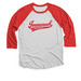 Red 3/4 Sleeve Baseball Tee, a Red and Heather White 3/4 Sleeve Baseball Tee