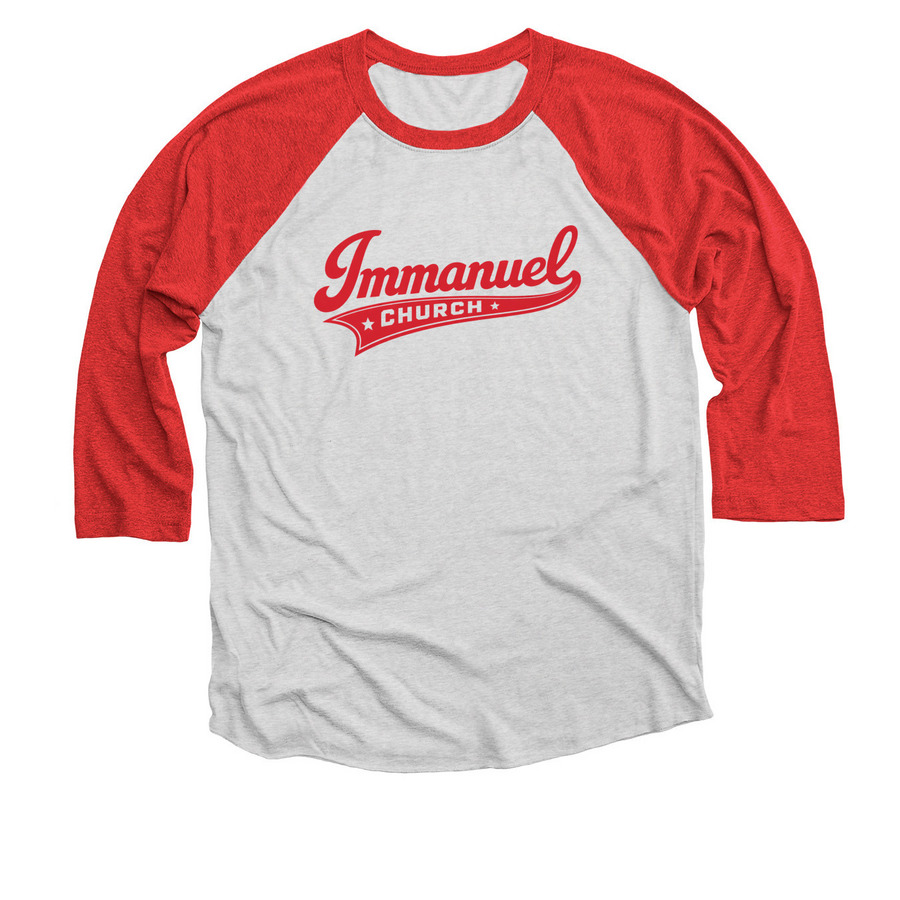 Red 3/4 Sleeve Baseball Tee, a Red and Heather White 3/4 Sleeve Baseball Tee