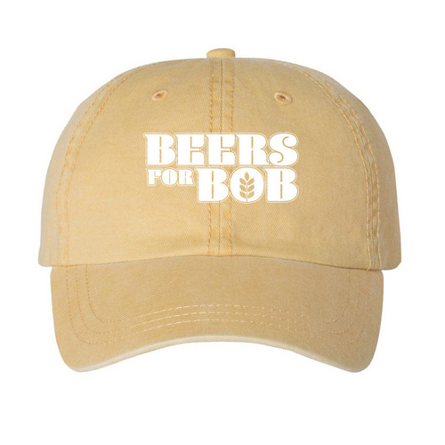 Hats for Bob - White Logo, a Mustard Printed Pigment Dye Baseball Cap