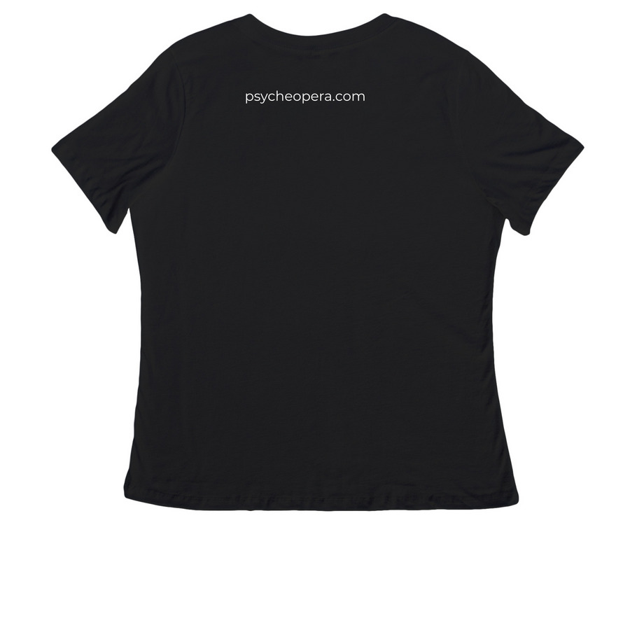 Country Blues Kitties, a Black Women's Relaxed V-Neck Tee (back-view)