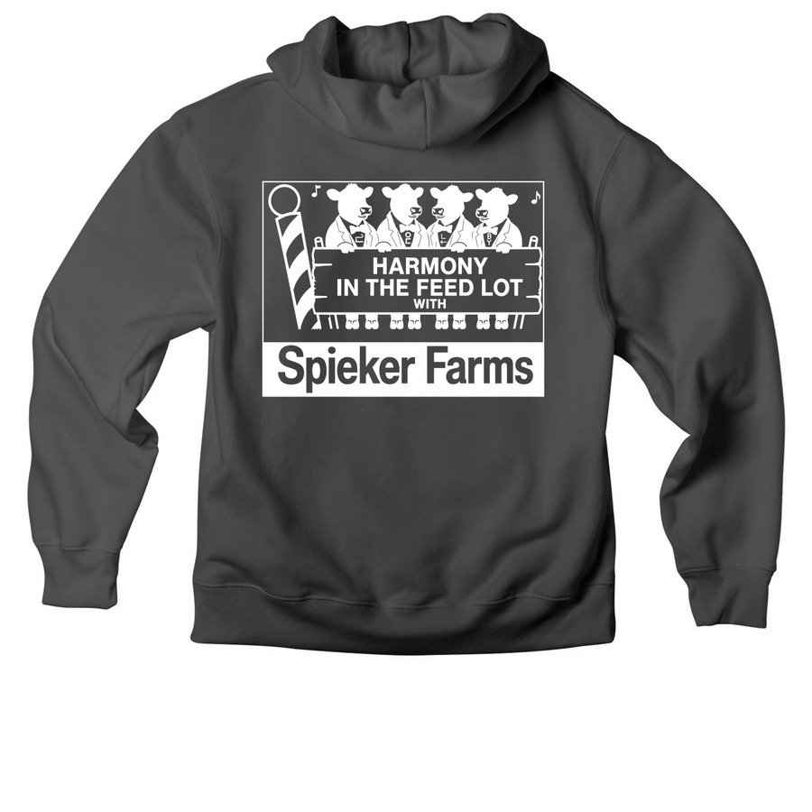 Harmony in the Feedlot, a Asphalt Premium Heavyweight Pullover Hoodie (back-view)