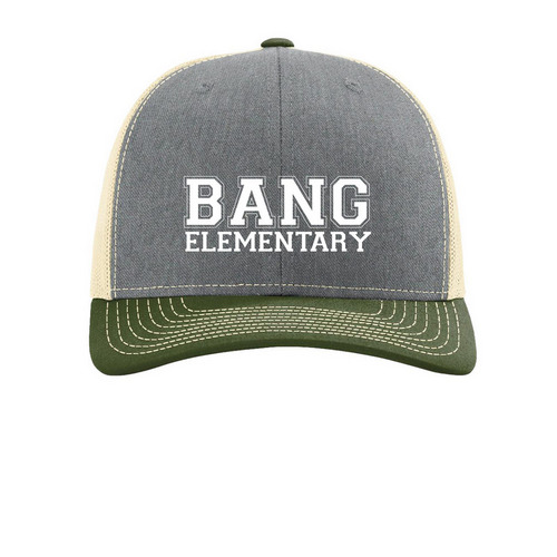 HESL Bang Hat, a Heather Grey/ Birch/ Army Olive Printed Snapback Trucker Cap