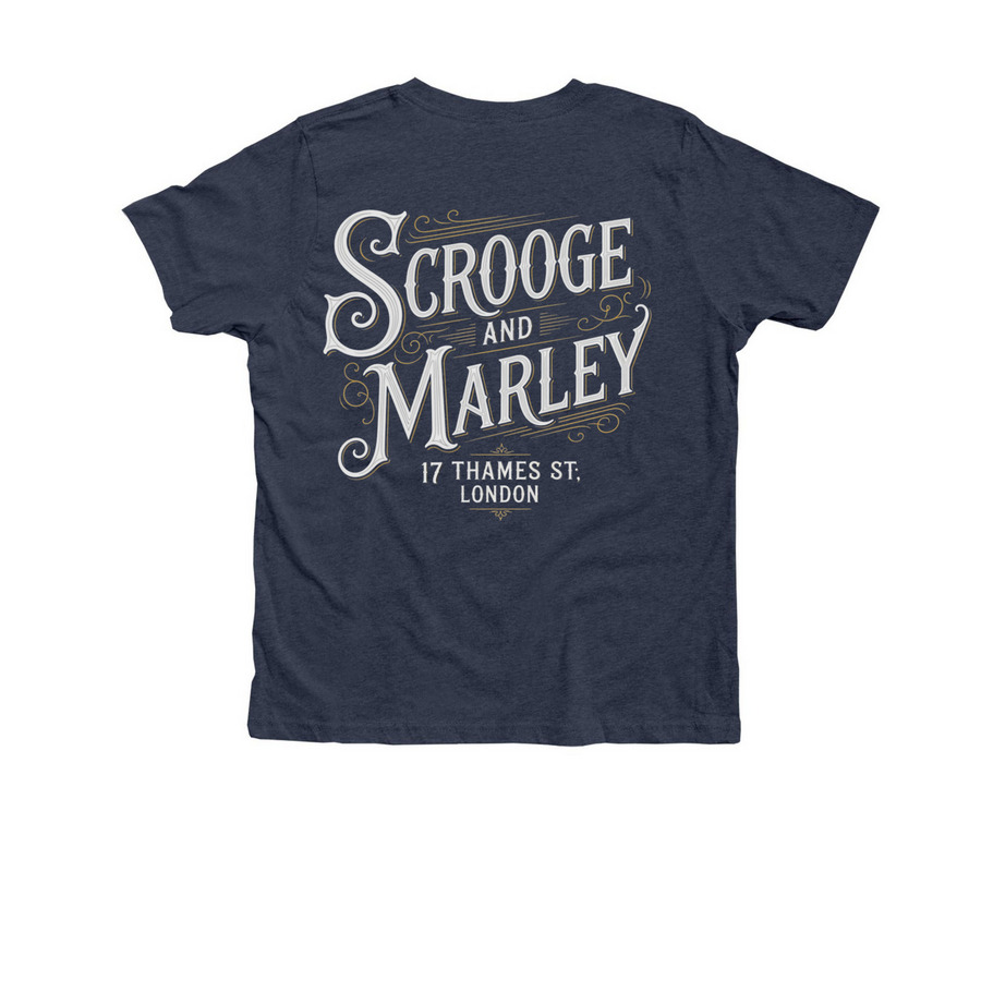 A Christmas Carol - Scrooge + Marley, a Heather Midnight Navy Premium Youth Tee (back-view)