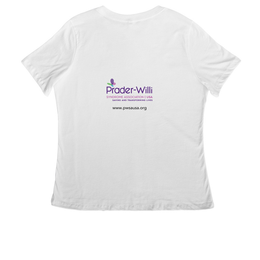 PWS Advocate Who NEVER GIVES UP!, a White Women's Relaxed V-Neck Tee (back-view)