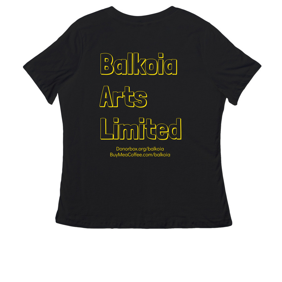 Balkoia Arts Limited - Earth Day, a Black Women's Relaxed V-Neck Tee (back-view)
