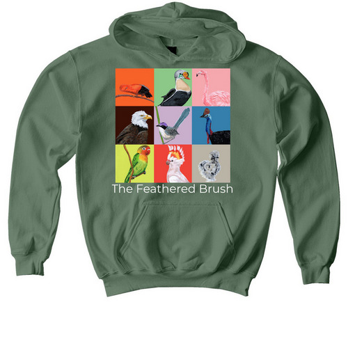 The Feathered Brush Youth Hoodie, a Military Green Softstyle Youth Pullover Hoodie